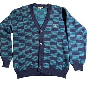 Lacoste Men's Navy & Teal Patterned V-Neck Cardigan